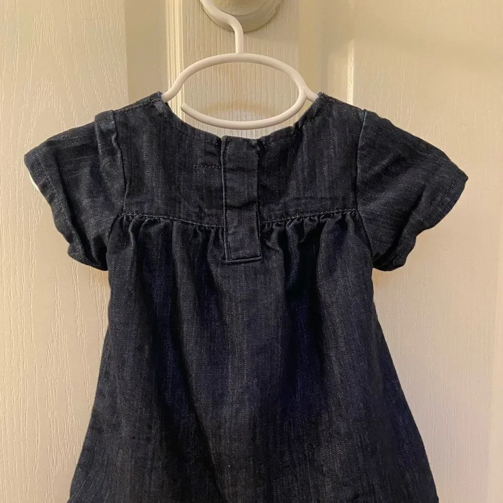 Orchestra Baby Girls Dress Denim Embroidered Trees Flowers Size 9 Months